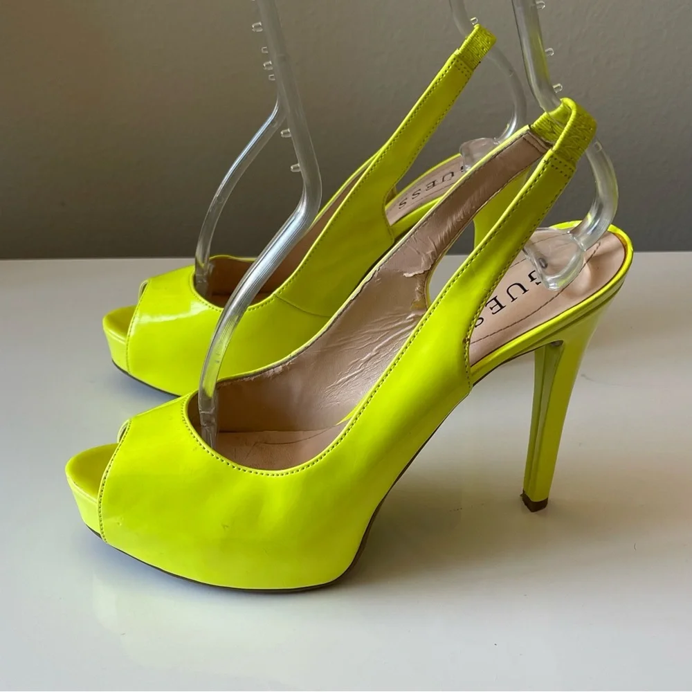 GUESS ‎ neon yellow peep toe stilleto sling back heels